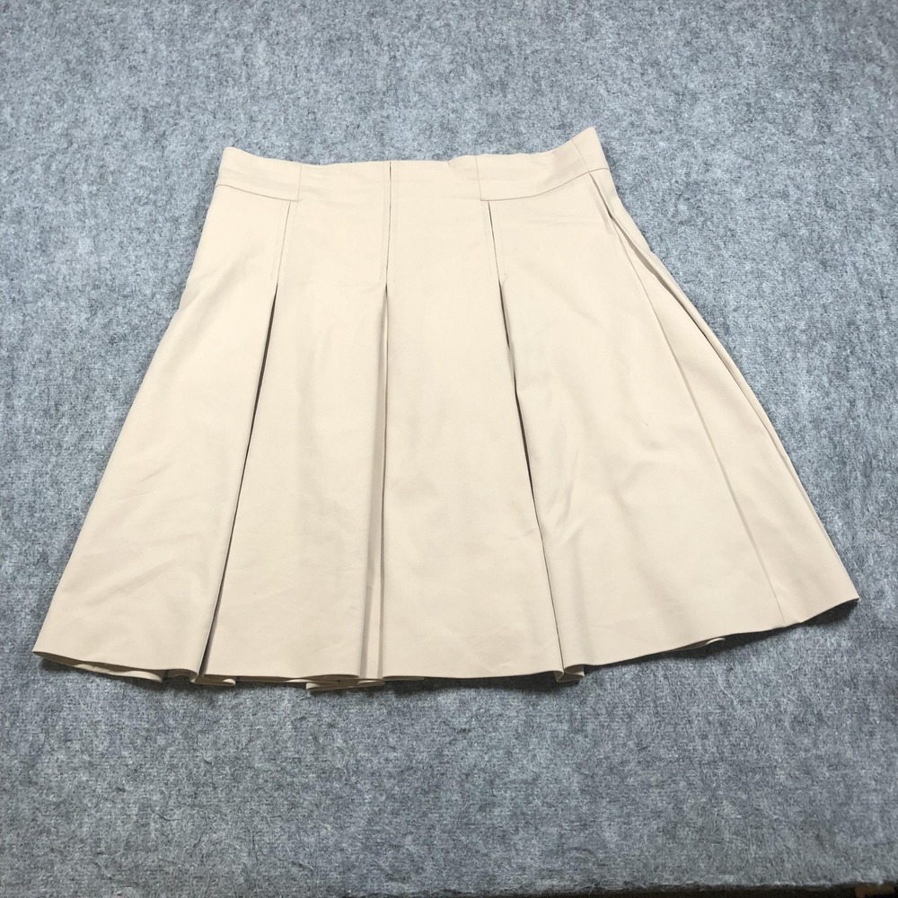 Akris Punto Skirt Womens 14 Beige Pleated Knee Length Twill Lined Full Classic